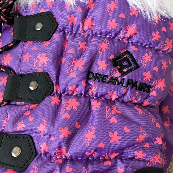 Dream pairs Purple Pink Flowers White Fur Cold Weather Winter Snow Boots Girls 4 - Picture 8 of 9